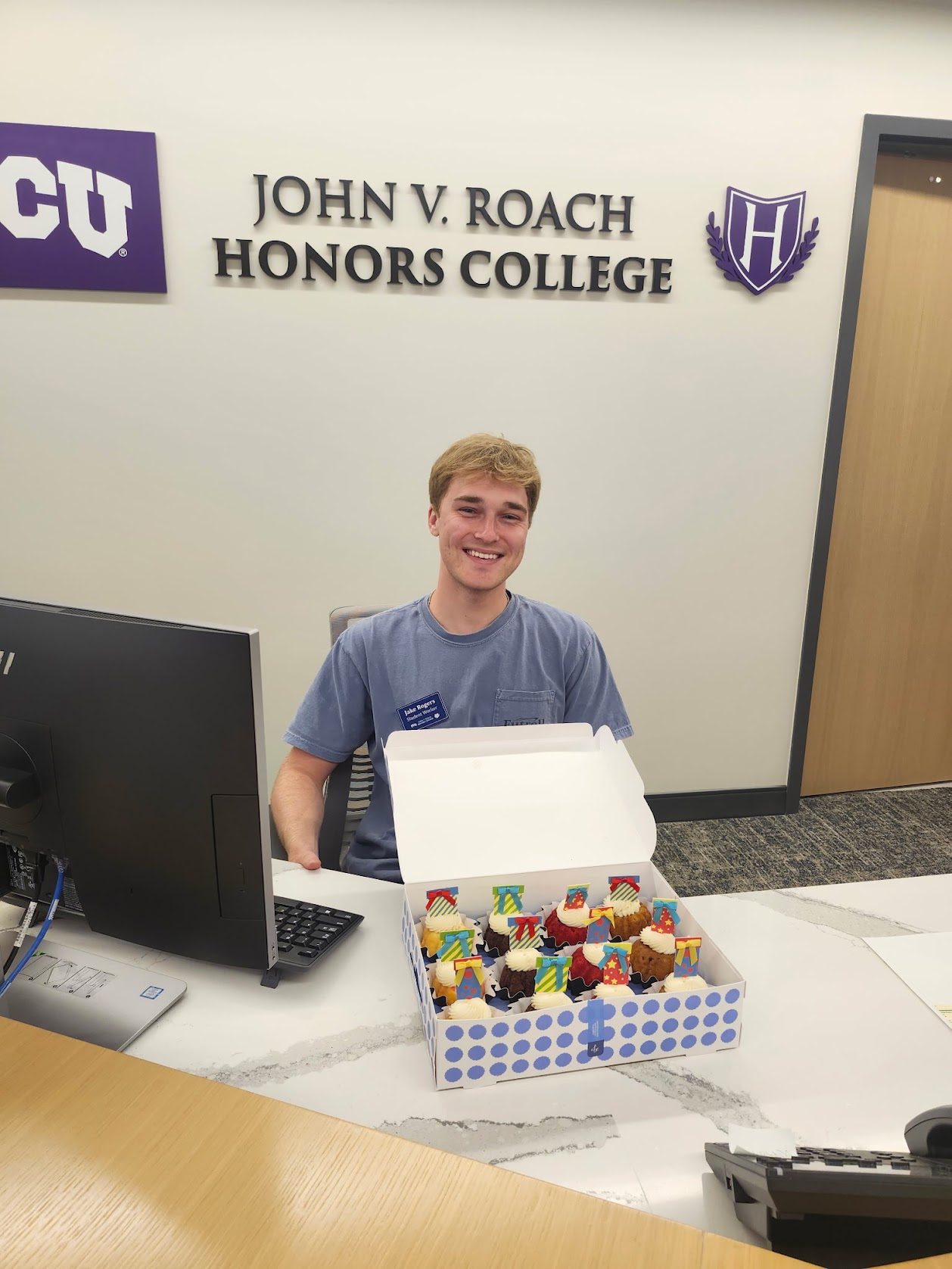 Jake Rogers at the Roach Honors front desk
