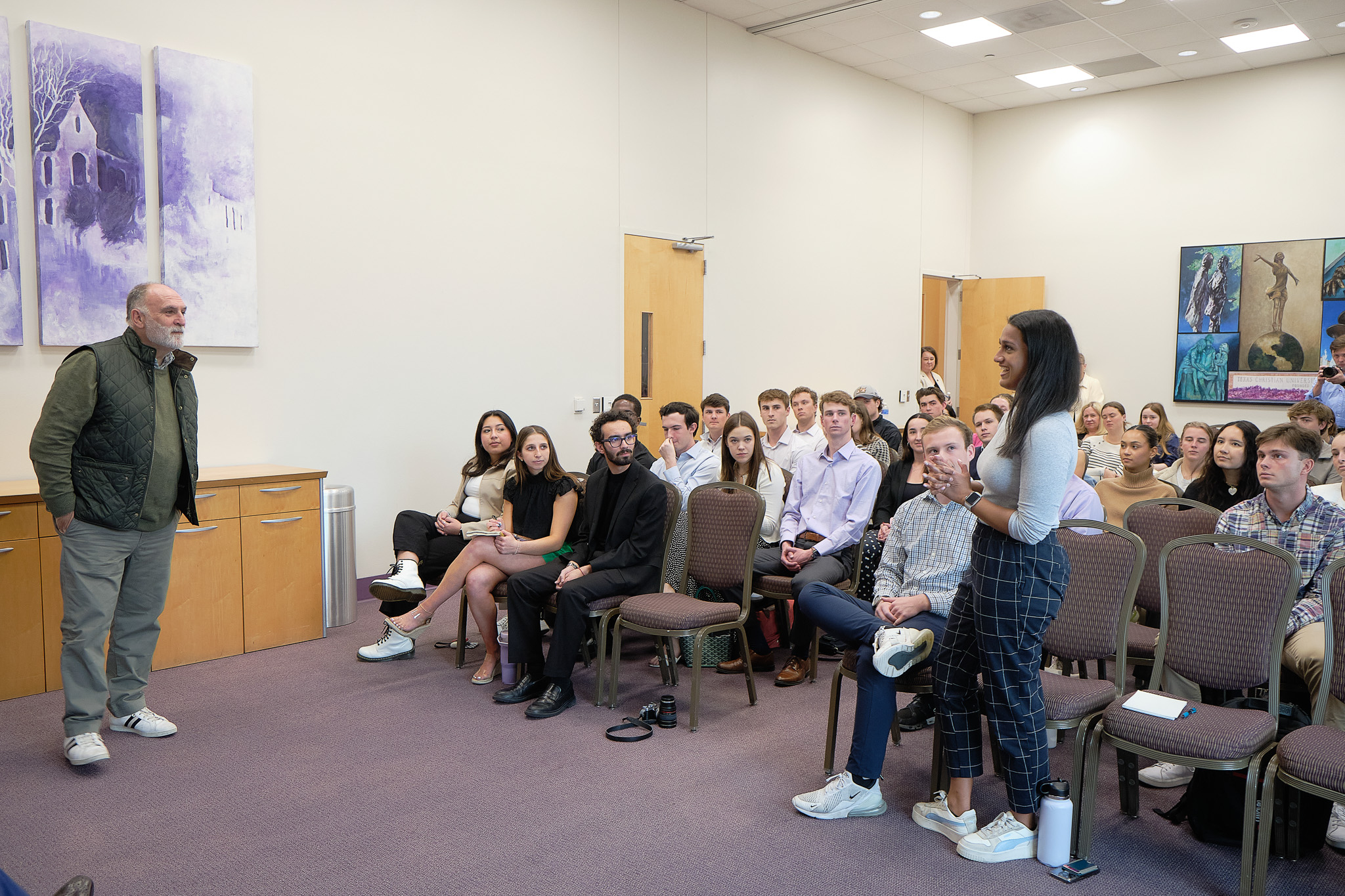 Jose Andres speaks with students during a Q&A prior to the event.