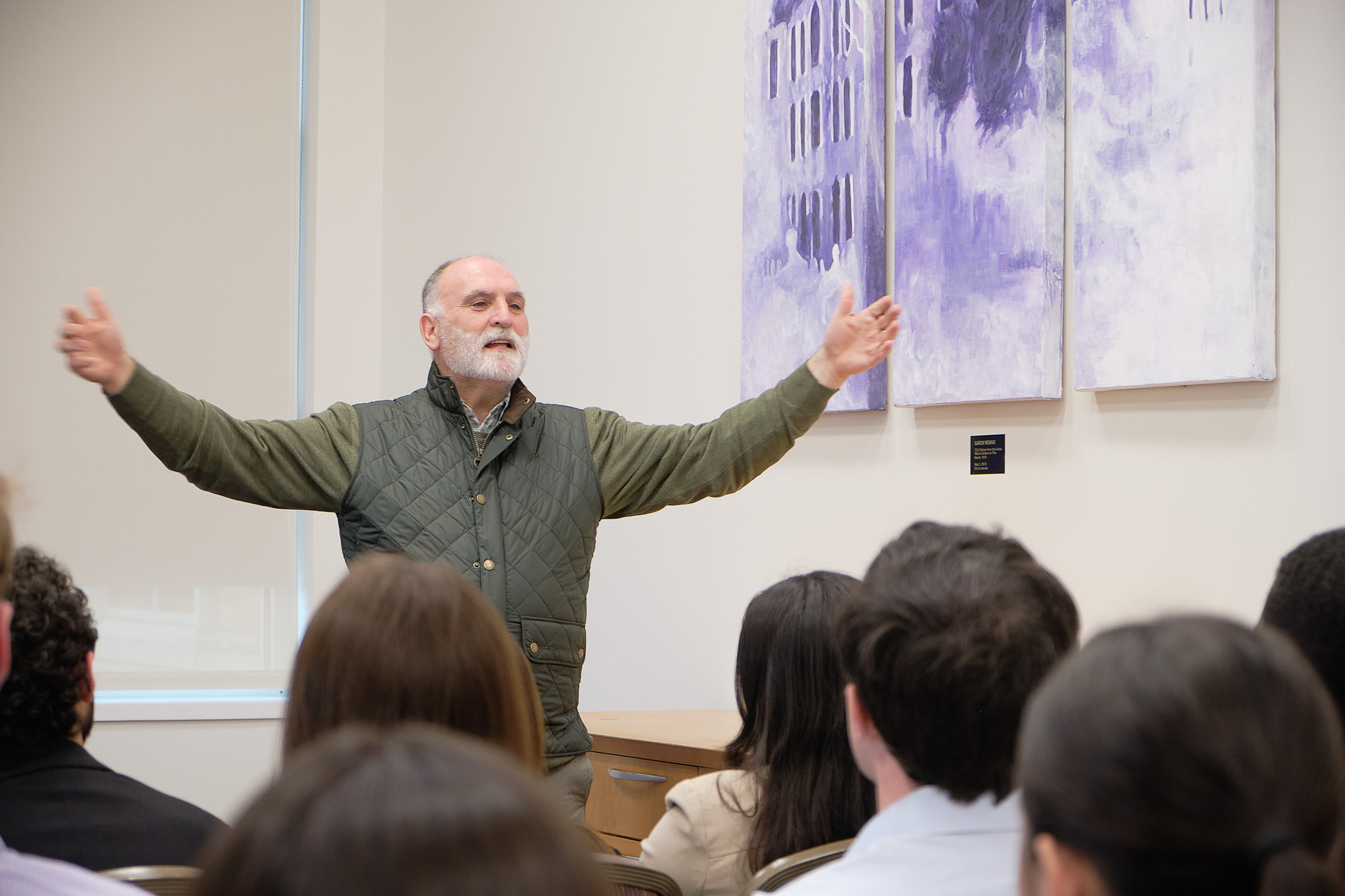 Jose Andres speaks to students during the pre-event Q&A