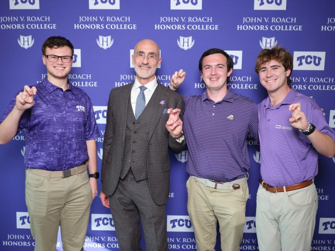 Arthur C. Brooks with students at Q&A event