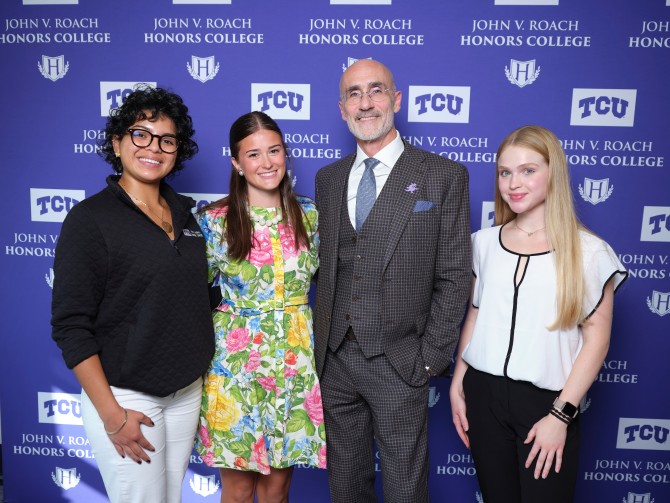Arthur C. Brooks with students at Q&A event