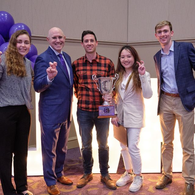 Students with Dean Ron Pitcock and Honors Professor of the Year Zack Hawley