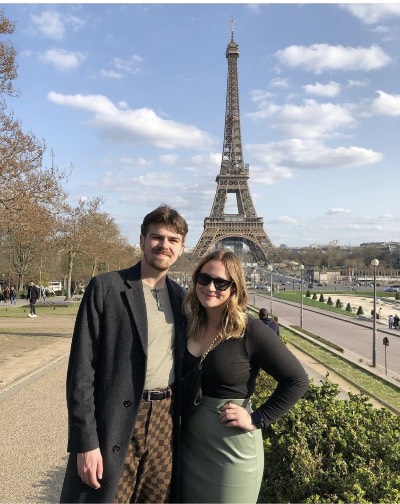 Dawson and Abbie in front of the Eiffel Tower