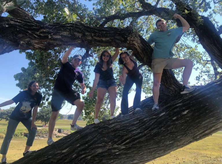 Students from Williams’ section explore the Trinity Trails.